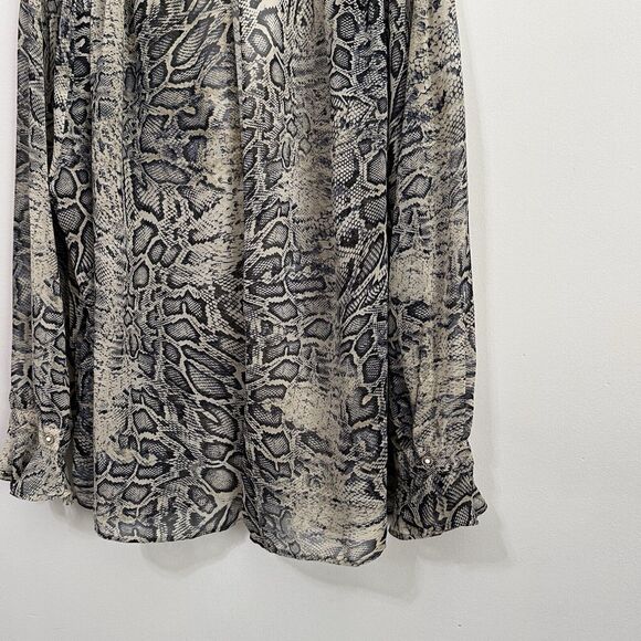 Zara Snake Print Blouse XS Sheer Chiffon V Neck Bling Cuff Button Work Sexy Top - Picture 11 of 14